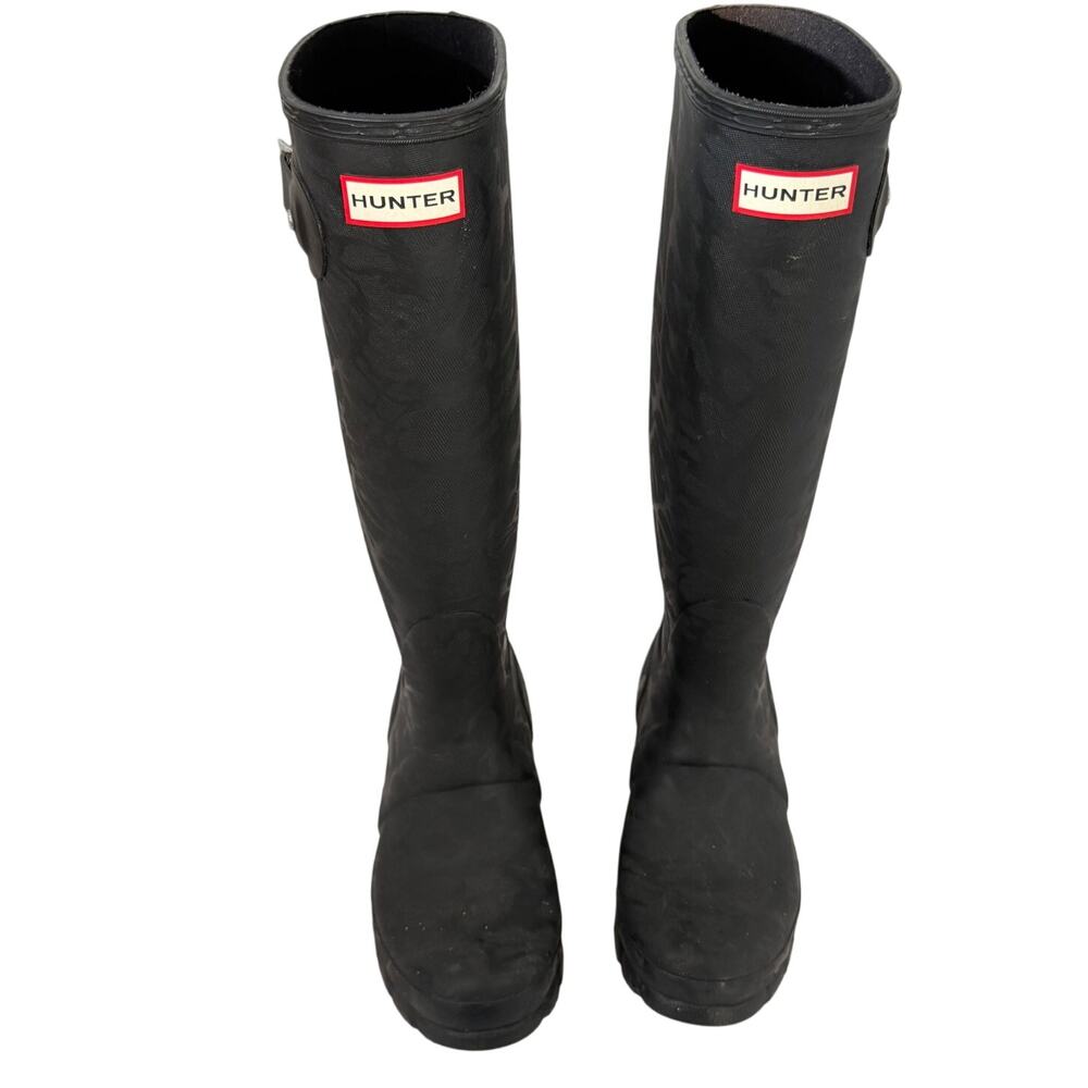 Women's Hunter Black Textured Pattern Tall‎ Rain Boots Size Us 5